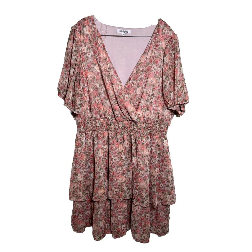 Mimi Chica Dress Womens Plus 3X Floral Pink Print Knee Length Short